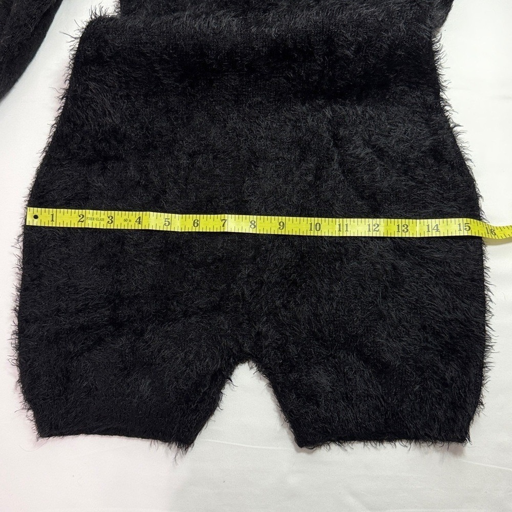 Hera Collection Black Fuzzy Knit Henley Romper Long Sleeve Bodycon Small - Picture 11 of 12